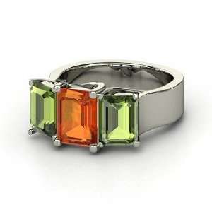  Blaze Ring, Emerald Cut Fire Opal 14K White Gold Ring with 