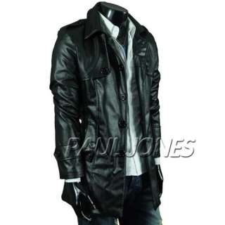   Stylish Mens Slim fit PU Leather Long Trench Coats Outwear Jackets