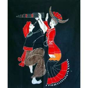  Chinese Art Batik Tapestry Dancing Flute Wall Hanging 