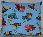 FARM TRACTORS ON BLUE FLANNEL TODDLER PILLOW JD12 5P NEW/HANDMADE