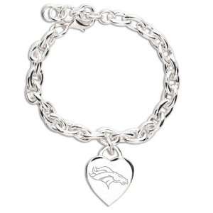  Denver Broncos Ladies Silver Heart Charm Bracelet: Sports 