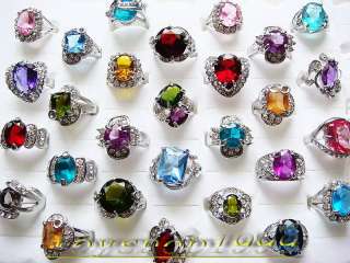 wholesale lots of 25pieces Rhinestone CZ Silver Rings  