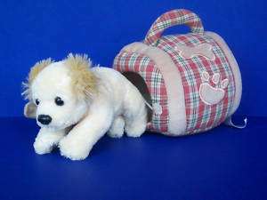 ANIMAL ALLEY Toys R Us plush blond PUPPY dog in CARRIER  