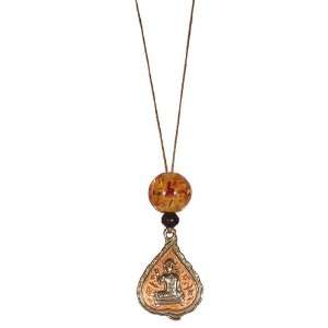    Buddhist Medallion & Amber Mala Bead Amulet 