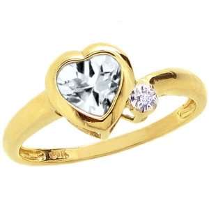   Gold Simply Heart Gemstone Ring White Topaz, size6: diViene: Jewelry