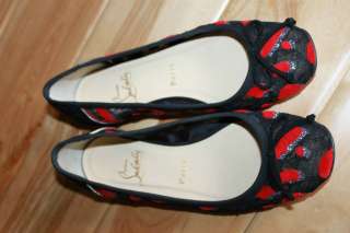   LOUBOUTIN flat shoe ballet lace zipper leopard black red BAHIA 36 5
