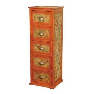  Mele Luciana 5 Drawer Chest with Distressed Wood and 