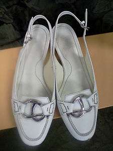TODS WHITE LEATHER DESIGNER FLATS SLINGBACK SHOES SILVER SIZE 6 1/2 