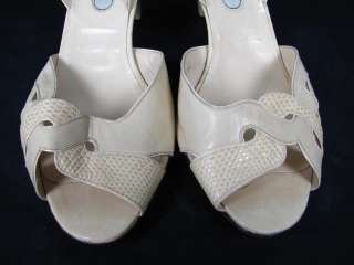 BAMAR Cream Faux Snake Slingbacks Sandals Heels Shoes 9  