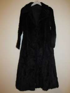 Vintage 60s 70s black shaggy faux fur full length coat France 
