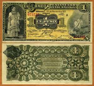 Mexico, Banco Penninsular, 1 peso, 1913, P S464 (464b), XF+ Scarce 