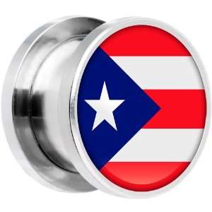  16mm Stainless Steel Puerto Rico Flag Saddle Plug: Jewelry