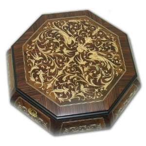 Two Layered Arabesque Octagonal Wooden Music Jewelry Box With 30 Note