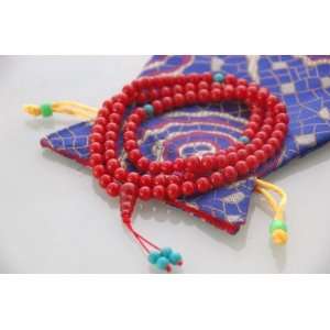  Tibetan Red Coral Mala 108 Beads for Meditation with Silk Mala 