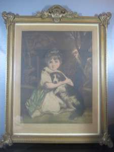   Antique Mezzotint Hand Signed Sir Joshua Reynolds Miss Bowles Girl Dog