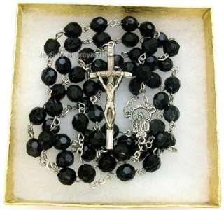 Black Beads Papal Rosary Necklace 32 Long Miraculous  