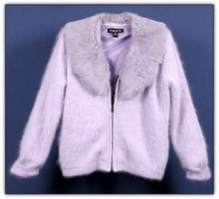 New Connie A Lee Lilac Angora Sweater Rabbit Fur Trim Rhinestone 