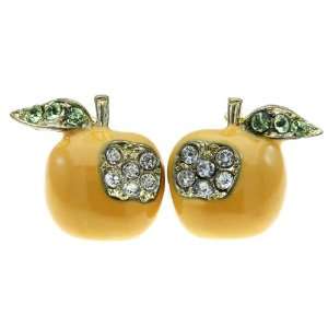    Gorgeous Crystal Bite Size Golden Apple Stud Earrings: Jewelry