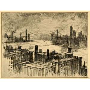  1909 Joseph Pennell East River New York City NYC Print 