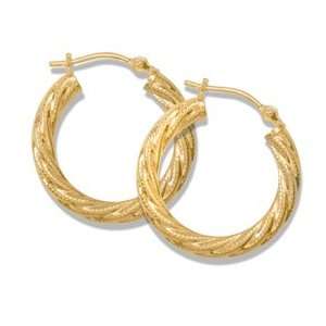  14KT Twist Hoop Earrings Gold and Diamond Source Jewelry