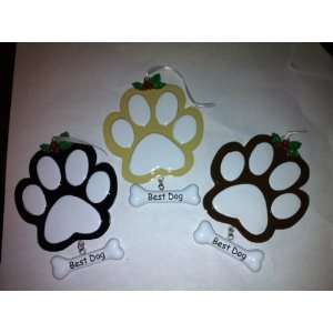  2493 Black Dog Paw Personalized Christmas Ornament: Home 