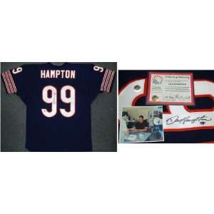  Dan Hampton Signed Bears t/b Navy Jersey: Sports 