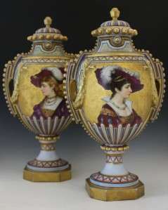 PAIR FRENCH OLD PARIS COVERED VASES LOUIS PHILIPPE PERIOD RENAISSANCE 
