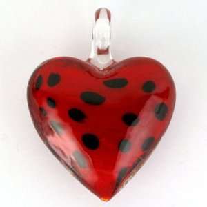   33mm Red Heart Glass Pendant with Black Spots: Arts, Crafts & Sewing