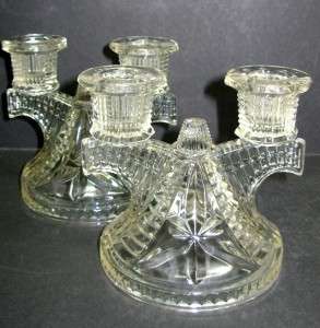 Depression Clear Glass Art Deco FEDERAL WIGWAM Double Candle Holders 