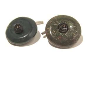 Bloodstone Cuff Link 02 Dark Green Red Speck 20mm Black Spiral Donut 