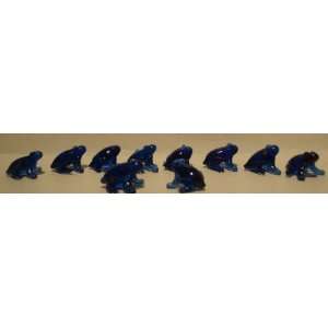  Set of 10 Blown Blue Glass Frog Figurines 0.5h 