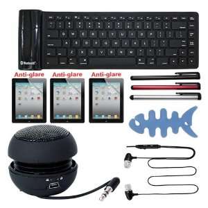   Blue Fishbone Holder + Black Bluetooth Silicone Roll Up Keyboard for