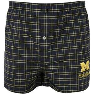   : Michigan Wolverines Navy Blue Plaid Boxer Shorts: Sports & Outdoors