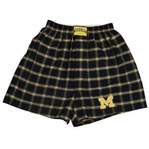   : Michigan Wolverines Navy Blue Plaid Boxer Shorts: Sports & Outdoors