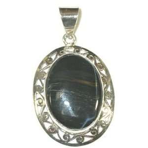  Oval Blue Tigers Eye & Sterling Silver Pendant: Home 