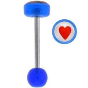  Blue Red Heart Logo Barbell Tongue Ring: Jewelry