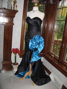 Terani P179 Prom Pageant Hi Lo Black Turquoise Gown 6  