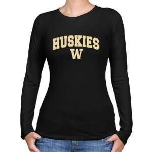 UW Huskies Tee Shirt : Washington Huskies Ladies Black Logo Arch Long 