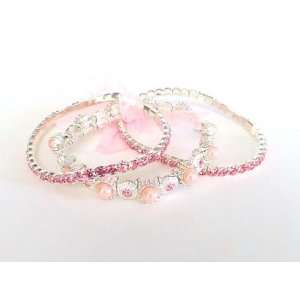  Czech Rhinestones Crystal Bracelets w/ Faux Pearls Rose 