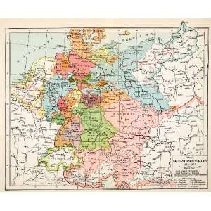  1936 Print Map German Confederation Kingdom Bavaria Bohemia 