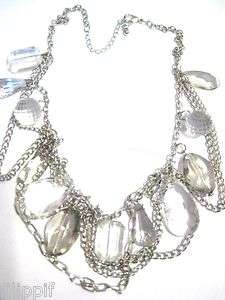 BANANA REPUBLIC CLEAR CRYSTAL DROPS SILVER DANGLING NECKLACE NEW 