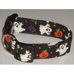 Black White BOO! Ghost Pumkpin Jack o Lantern Halloween Dog Collar 