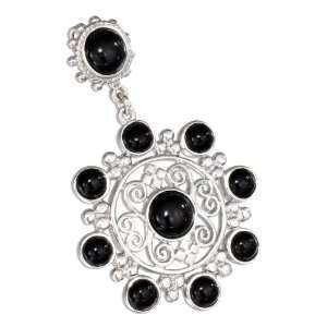  Sterling Silver Filigree and Round Onyx Bead Pendant 