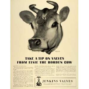  1942 Ad Jenkins Valves Elsie Borden Dairy Cow Willow Brook 