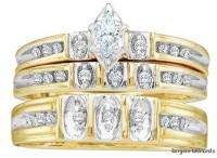 marquise diamond 3 ring 10K gold engagement bridal wedding band set 