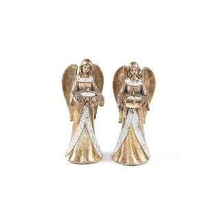 Pack of 4 Rustic Fire Antique Gold Angel Tea Light Candle Holders with 