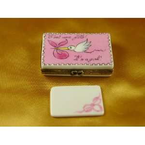  PINK STORK ITS A GIRL LIMOGES BOX 