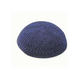   Kippah in Blue with Open Work Pattern at Border 