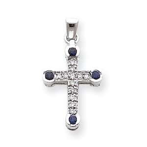  14k White Gold Diamond & Sapphire Cross Pendant: Jewelry