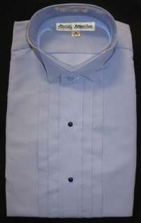 Mens Blue Pleated Wing Collar Shirt